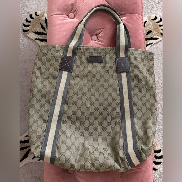 Gucci Handbags - Gucci GG Canvas Web Tote EUC